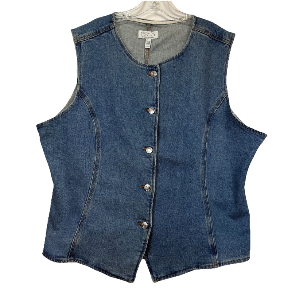Sofia Jeans Womens Denim Vest Button Down Cropped Sz-XL